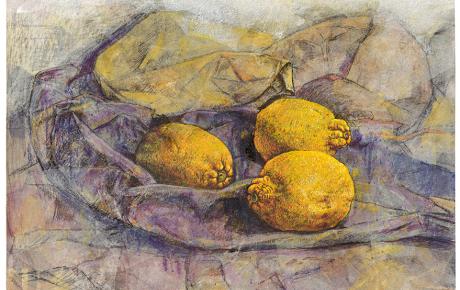 Il giallo del sud, 2023, tecnica mista su carta applicata su tela, 70 x 60 cm