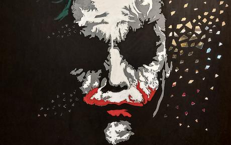 Smile in the Shadows, 2025, colori acrilici su tela, specchi 100 x 150 cm